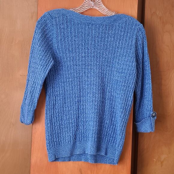 Womens Karen Scott Blue Cotton Knit Sweater Medium 3/4 Sleeve Classic - Picture 2 of 8
